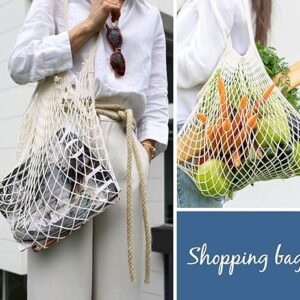 YOYI YOYI Reusable Produce Bags Cotton Mesh Grocery Bags,Washable Portable Vegetable Bag, 100% Cotton Mesh String Organizer Shopping Bag Handle Net Tote(3 Piece)