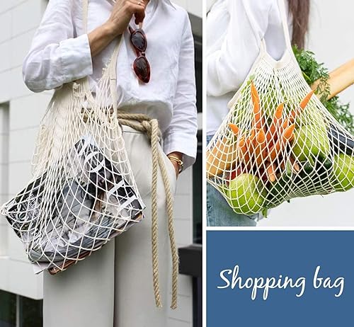 YOYI YOYI Reusable Produce Bags Cotton Mesh Grocery Bags,Washable Portable Vegetable Bag, 100% Cotton Mesh String Organizer Shopping Bag Handle Net Tote(3 Piece)