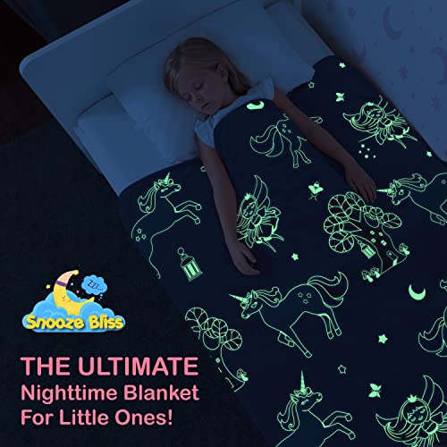 Glow in The Dark Unicorn Blanket for Girls – Soft Pink Fleece Throw. Great Christmas, Birthday, Baby, Toddler Unicorn Gifts! Unicorn Toys for Girls, with Fairy, Butterfly, Stars. Bright Long-Last Glow