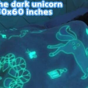 Glow in The Dark Unicorn Blanket for Girls – Soft Pink Fleece Throw. Great Christmas, Birthday, Baby, Toddler Unicorn Gifts! Unicorn Toys for Girls, with Fairy, Butterfly, Stars. Bright Long-Last Glow