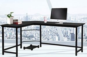 modern l-shaped desk corner computer desk, large work space pc latop study table gaming desk workstation home office wood & metal (black)
