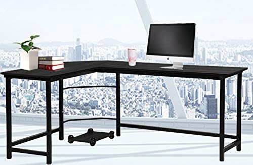 Modern L-Shaped Desk Corner Computer Desk, Large Work Space PC Latop Study Table Gaming Desk Workstation Home Office Wood & Metal (Black)