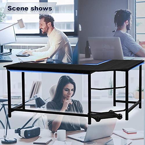 Modern L-Shaped Desk Corner Computer Desk, Large Work Space PC Latop Study Table Gaming Desk Workstation Home Office Wood & Metal (Black)