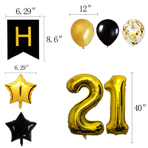 21st Birthday Party Decorations Kit Happy Birthday Banner with Number 21 Birthday Balloons for Birthday Party Supplies 21st Gold and Black Birthday Party Pack