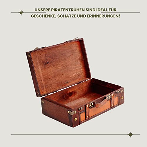 Brynnberg - Pirate Treasure Chest Storage Box - Little Red Marco 13x8,3x4,3" - Durable Wooden Treasure Chest with Lock - Unique Handmade Decorative Wood Storage Box - Vintage Wood Chest Box