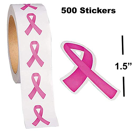 Breast Cancer Awareness Stickers 2 Rolls, 1000 Stickers Total - For Breast Cancer Awareness Accessories, Pink Ribbon Fundraising Supplies Bulk by 4E's Novelty