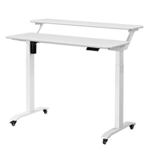 unicoo - 2 tier electric height adjustable standing desk, electric standing workstation home office sit stand up desk (white top/white leg - electric- 2 tier)