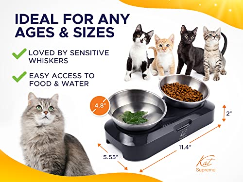 KatSupreme Tilted Cat Food Bowls - Raised Cat Food Bowls, Anti Vomiting Cat Bowl Set, Stainless Steel Cat Bowls with Stand, Orthopedic Cat Bowl, Elevated Cat Bowls Set