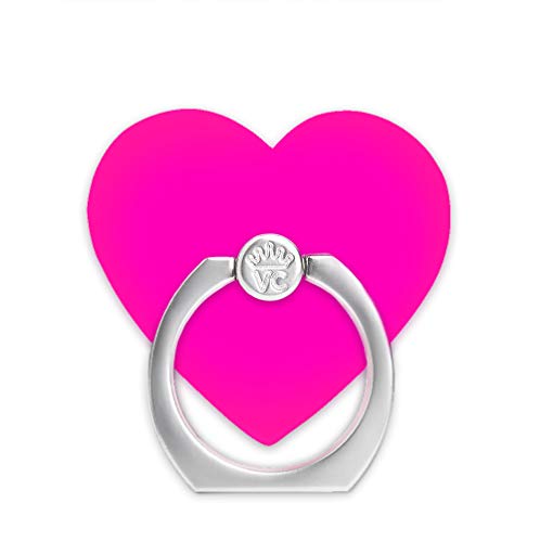 Velvet Caviar Cell Phone Ring Holder - Finger Ring & Stand - Improves Phone Grip Compatible with iPhone, Galaxy and Most Smartphones (Neon Pink Heart)