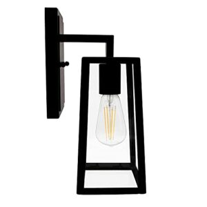 Maxxima LED Outdoor Wall Light Fixture, Black w/Clear Glass, 800 Lumens, 2700K Warm White ST19 Edison Bulb Included, Exterior Wall Sconce, Waterproof Outside Wall Lantern, Doorway, Garage