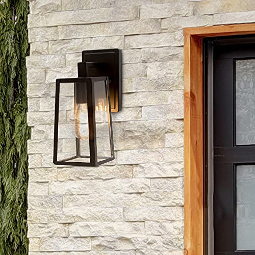Maxxima LED Outdoor Wall Light Fixture, Black w/Clear Glass, 800 Lumens, 2700K Warm White ST19 Edison Bulb Included, Exterior Wall Sconce, Waterproof Outside Wall Lantern, Doorway, Garage