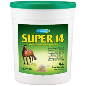 farnam super 14 healthy skin & coat supplement for horses, keeps coats shiny & gleaming year-round 2.75 pound, 44 day supply