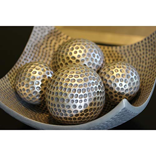 Seraphic 5pc Bowl Table Centerpieces for Dining Room, Large Decorative Bowls for Coffee Table Decor, Kitchen, Orbs/Balls Included, Silver