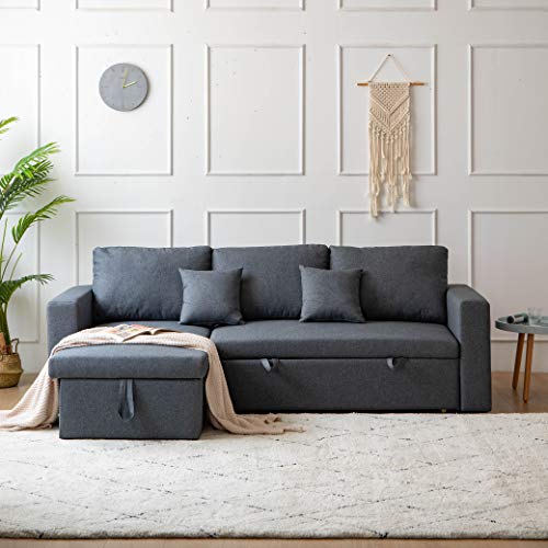 Kingway Sectional Sofa Bed with Storage Convertible Chaise Sofabed, 835336, Gray