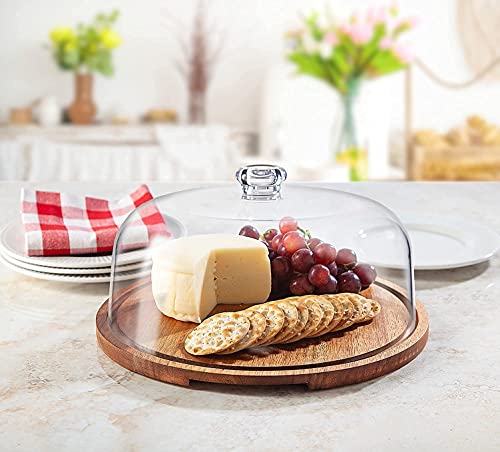 Godinger Cake Stand, Cake Plate Server Platter with Dome, Acacia Wood and Shaterproof Acrylic Lid