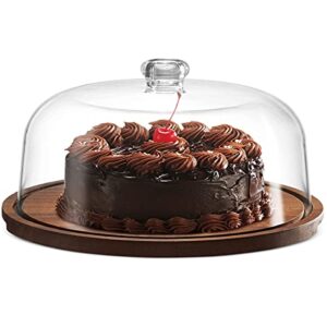 Godinger Cake Stand, Cake Plate Server Platter with Dome, Acacia Wood and Shaterproof Acrylic Lid