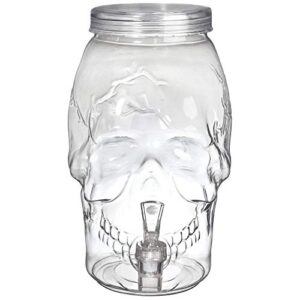 spooky skull clear plastic drink dispenser - 1 gallon (1 count) unique & eye-catching design durable & leak-proof - perfect for halloween & themed events