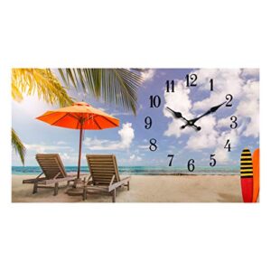 wall clock glass beach chairs decorative 8" x12 inch beach theme perfect decor for kitchen bathroom office battery operated clocks great nautical theme for bedroom ocean decoration ticking tropical