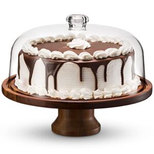 godinger footed cake plate, acacia wood and shaterproof acrylic lid, cake stand with dome