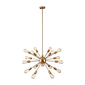 mirrea vintage metal large dimmable sputnik chandelier with 18 lights (brushed brass)