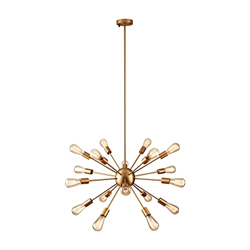 mirrea Vintage Metal Large Dimmable Sputnik Chandelier with 18 Lights (Brushed Brass)