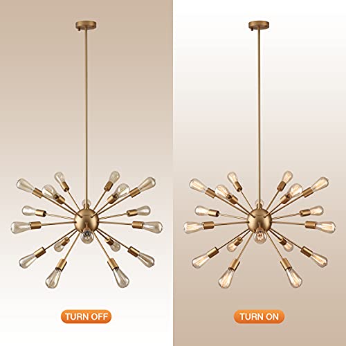 mirrea Vintage Metal Large Dimmable Sputnik Chandelier with 18 Lights (Brushed Brass)