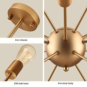 mirrea Vintage Metal Large Dimmable Sputnik Chandelier with 18 Lights (Brushed Brass)