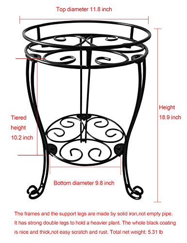 TREEZITEK 18.9inch Tall Plant Stand for Flower Pot Heavy Duty Potted Holder Indoor Outdoor Metal Rustproof Iron Garden Container Round Supports Rack