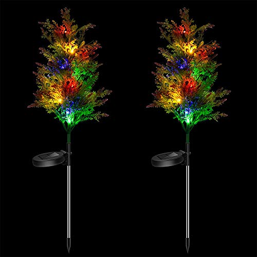 Christmas Solar Tree Lights Outdoor Stakes Lights Decorative, Holiday Party Landscape Pine Trees Lighting with Multi-Color Flickering LED Lights IP65 Waterproof for Home Lawn Yard Patio Pathway
