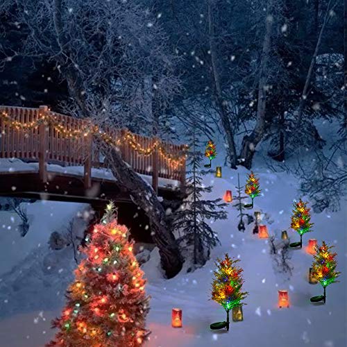 Christmas Solar Tree Lights Outdoor Stakes Lights Decorative, Holiday Party Landscape Pine Trees Lighting with Multi-Color Flickering LED Lights IP65 Waterproof for Home Lawn Yard Patio Pathway