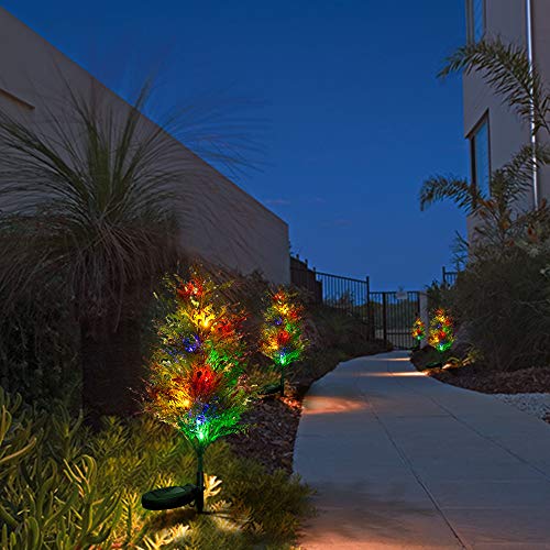 Christmas Solar Tree Lights Outdoor Stakes Lights Decorative, Holiday Party Landscape Pine Trees Lighting with Multi-Color Flickering LED Lights IP65 Waterproof for Home Lawn Yard Patio Pathway