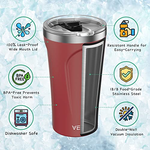 VEEFINE Travel Coffee Mug 20oz Ergonomic Appearance Insulated Tumblers Dishwasher Safe 18/8 Stainless Steel Tumblers Cup Holder Friendly BPA-Free