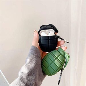 UR Sunshine Case Compatible with AirPods Pro, Cool Military Funs Grenade Shape Cover Case, Soft Silicone Gel Stylish Bomb Charging Earphone Case +Hook-Green