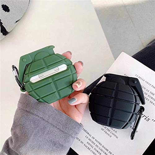 UR Sunshine Case Compatible with AirPods Pro, Cool Military Funs Grenade Shape Cover Case, Soft Silicone Gel Stylish Bomb Charging Earphone Case +Hook-Green