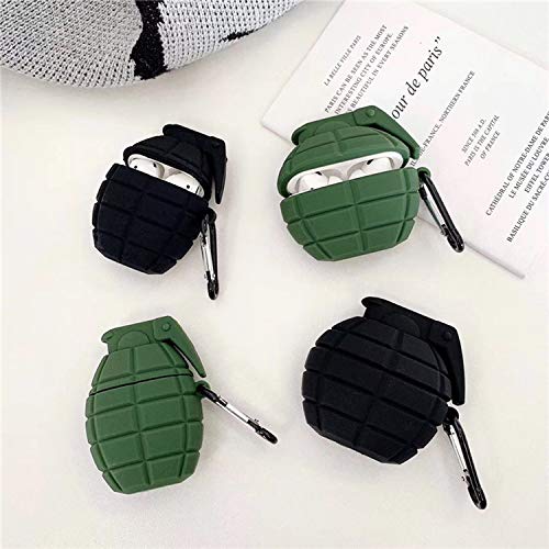 UR Sunshine Case Compatible with AirPods Pro, Cool Military Funs Grenade Shape Cover Case, Soft Silicone Gel Stylish Bomb Charging Earphone Case +Hook-Green