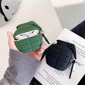 UR Sunshine Case Compatible with AirPods Pro, Cool Military Funs Grenade Shape Cover Case, Soft Silicone Gel Stylish Bomb Charging Earphone Case +Hook-Green