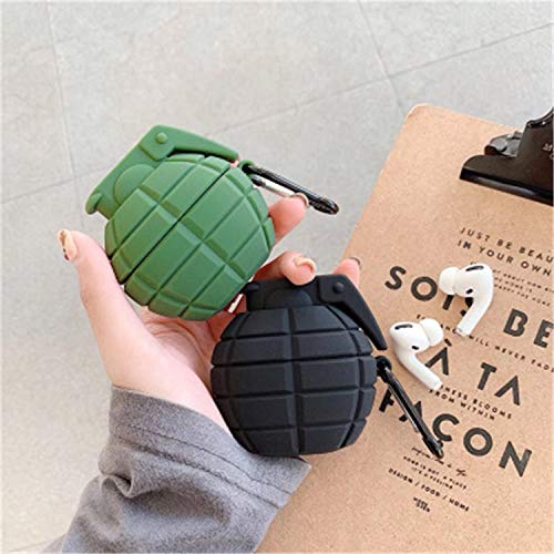 UR Sunshine Case Compatible with AirPods Pro, Cool Military Funs Grenade Shape Cover Case, Soft Silicone Gel Stylish Bomb Charging Earphone Case +Hook-Green