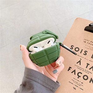 UR Sunshine Case Compatible with AirPods Pro, Cool Military Funs Grenade Shape Cover Case, Soft Silicone Gel Stylish Bomb Charging Earphone Case +Hook-Green