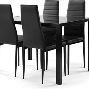 IANIYA Dining Room Table，Kitchen Table, Square Glass Kitchen Table with 4 Chair Black