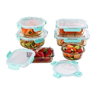 Emica Glass Food Container Set-6 Pack, Glass Amber Color Meal Prep Containers, Food Prep Containers Glass with Lids, Airtight Glass Bento Boxes (6 Containers & 6 Lids)