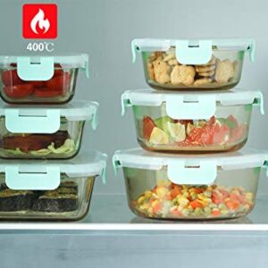 Emica Glass Food Container Set-6 Pack, Glass Amber Color Meal Prep Containers, Food Prep Containers Glass with Lids, Airtight Glass Bento Boxes (6 Containers & 6 Lids)