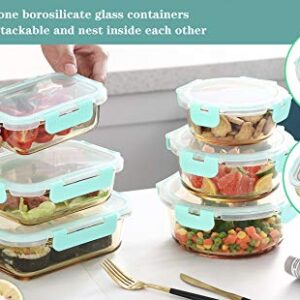 Emica Glass Food Container Set-6 Pack, Glass Amber Color Meal Prep Containers, Food Prep Containers Glass with Lids, Airtight Glass Bento Boxes (6 Containers & 6 Lids)