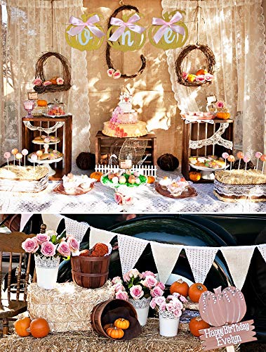 Pumpkin 1st First Birthday Decoration Set, Glitter Pumpkin One High Chair Banner, Little Pumpkin First Birthday Banner for Kids Girls Boys First Pumpkin Theme Birthday Decorations