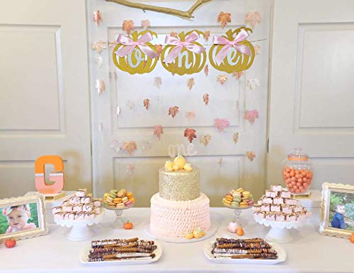 Pumpkin 1st First Birthday Decoration Set, Glitter Pumpkin One High Chair Banner, Little Pumpkin First Birthday Banner for Kids Girls Boys First Pumpkin Theme Birthday Decorations