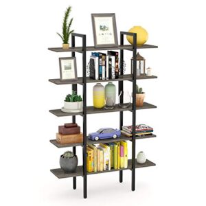 teraves 5-tier bookshelf wood bookcase with metal frame book shelf organizer storage display shelves russtic wood and metal shelving unit (boak)