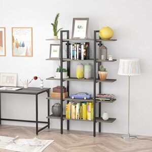 Teraves 5-Tier Bookshelf Wood Bookcase with Metal Frame Book Shelf Organizer Storage Display Shelves Russtic Wood and Metal Shelving Unit (Boak)