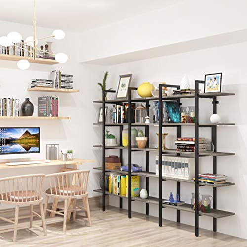 Teraves 5-Tier Bookshelf Wood Bookcase with Metal Frame Book Shelf Organizer Storage Display Shelves Russtic Wood and Metal Shelving Unit (Boak)