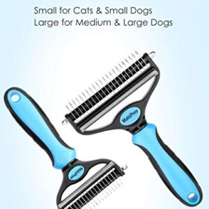 MalsiPree Dog Grooming Brush for Shedding - 2 in 1 Deshedding Tool and Undercoat Rake for Long and Short Haired Dogs with Double Coat - Dematting Comb and Pet Hair Deshedder Supplies (Large, Blue)