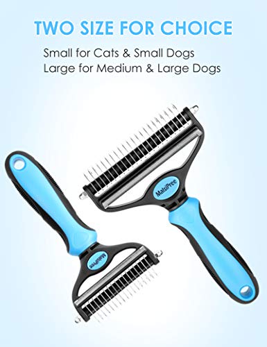 MalsiPree Dog Grooming Brush for Shedding - 2 in 1 Deshedding Tool and Undercoat Rake for Long and Short Haired Dogs with Double Coat - Dematting Comb and Pet Hair Deshedder Supplies (Large, Blue)