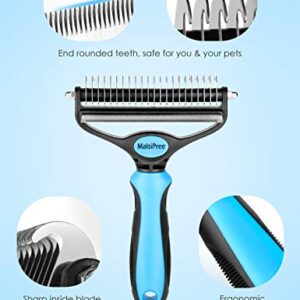 MalsiPree Dog Grooming Brush for Shedding - 2 in 1 Deshedding Tool and Undercoat Rake for Long and Short Haired Dogs with Double Coat - Dematting Comb and Pet Hair Deshedder Supplies (Large, Blue)